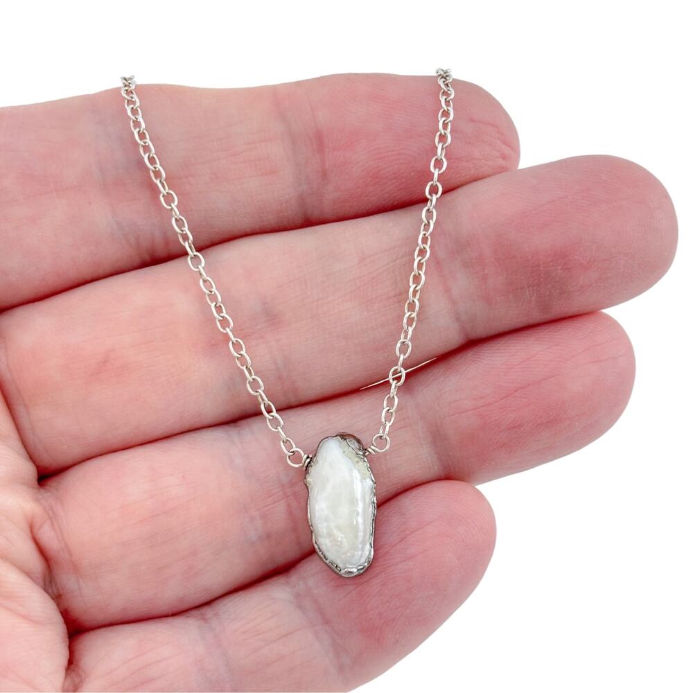 Vintage Sterling Silver 925 Mabe Pearl Necklace 16-18"